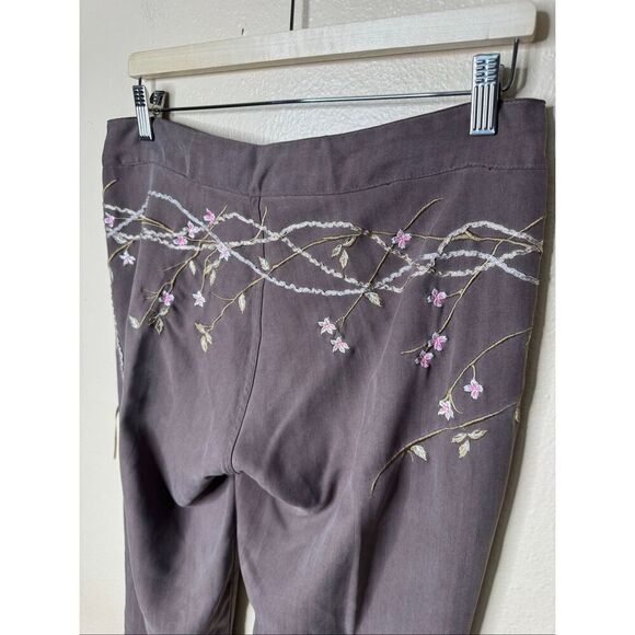 Da-Nang Pants Women Medium Brown Y2K Embroidered Floral Vintage Surplus Boho - Picture 8 of 10